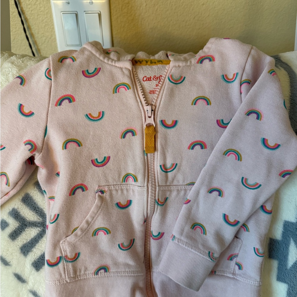 Cat & Jack light pink Hoodie with Rainbow Accents